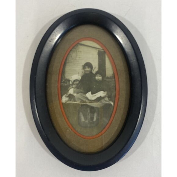 Other - Vintage Miniature Framed Original Photograph Portrait Mother & Children 4.5”
